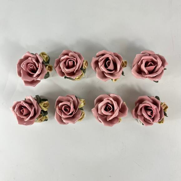 x8 1940s Kronach Bavarian Porcelain Dusty Pink Rose Flower Figurine 1.5" Bisque - Picture 3 of 15